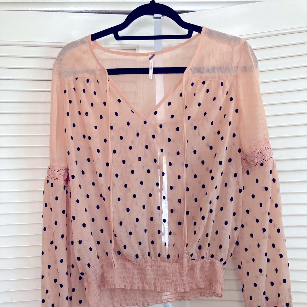 Sheer Pink Blouse with Polka Dots